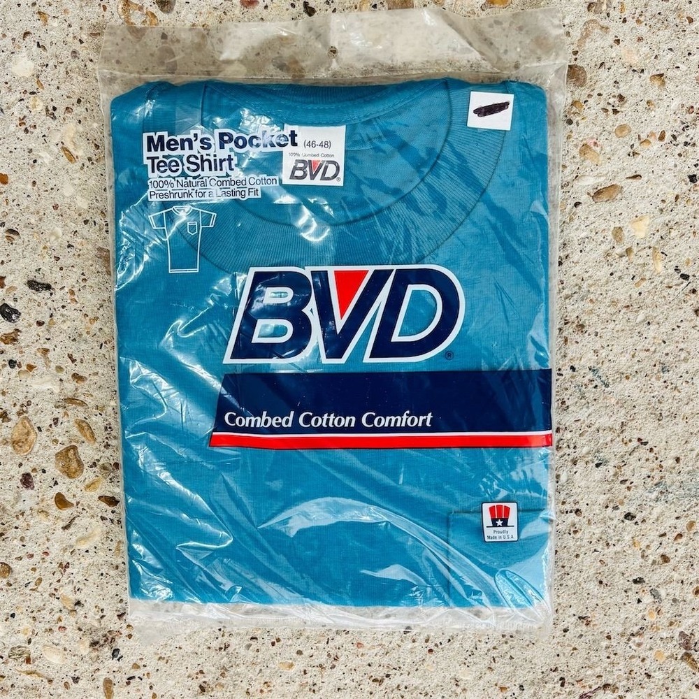 Vintage BVD Men's XL Turquoise Blue Pocket Tee Shirt Short Sleeve‎
